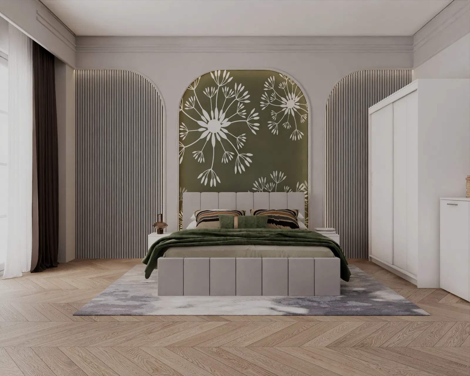 Set Dormitor Alex, 160x200cm, Gri deschis + Alb, Pal 18 mm [3]