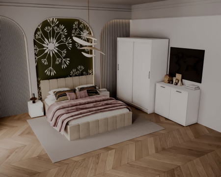 Set Dormitor Alex, 160x200cm, Crem + Alb, Pal 18 mm [3]