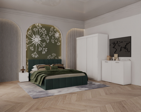 SET DORMITOR - Set Dormitor Alex, 160x200cm, Verde+ Alb, Pal 18 mm