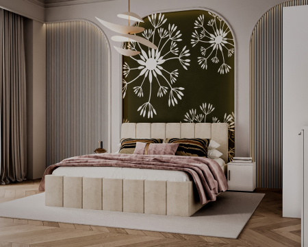 Set Dormitor Alex cu oglinda, 160x200cm, Crem + Alb, Pal 18 mm [3]