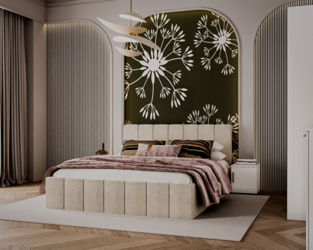 Set Dormitor Alex cu oglinda, 160x200cm, Crem + Alb, Pal 18 mm [3]