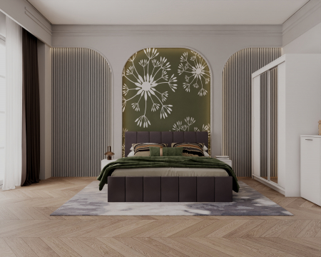 Set Dormitor Alex cu oglinda, 160x200cm, Gri inchis + Alb, Pal 18 mm [3]