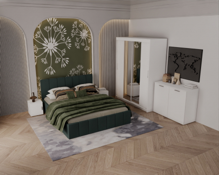 Set Dormitor Alex cu oglinda, 160x200cm, Verde + Alb, Pal 18 mm [1]