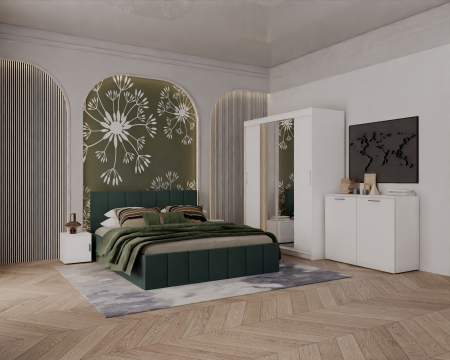 SET DORMITOR - Set Dormitor Alex cu oglinda, 160x200cm, Verde + Alb, Pal 18 mm