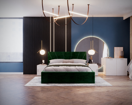 Set Dormitor Cami, Pat 140x200cm, Verde+ Alb, Pal 18 mm [2]