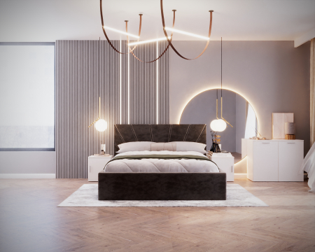 Set Dormitor Cami, Pat 140x200cm, Gri inchis + Alb, Pal 18 mm [2]