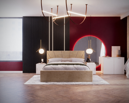 Set Dormitor Cami, Pat 140x200cm, Crem + Alb, Pal 18 mm [4]