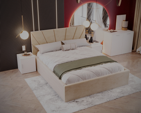 Set Dormitor Cami, Pat 140x200cm, Crem + Alb, Pal 18 mm [3]