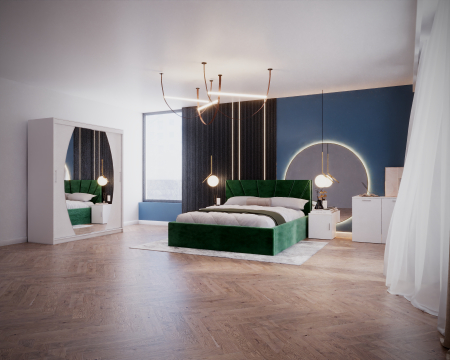 Set Dormitor Cami, Pat 140x200cm, Verde+ Alb, Pal 18 mm