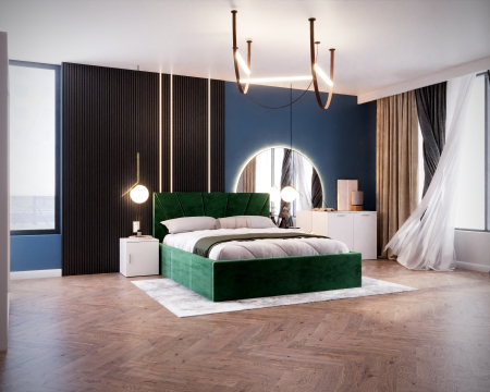 Set Dormitor Cami, Pat 140x200cm, Verde+ Alb, Pal 18 mm [1]