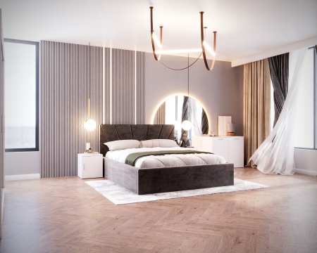 Set Dormitor Cami, Pat 140x200cm, Gri inchis + Alb, Pal 18 mm [1]