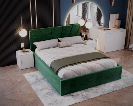 Set Dormitor Cami, Pat 140x200cm, Verde+ Alb, Pal 18 mm [3]