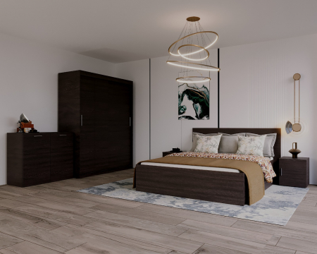 SET DORMITOR - Set Dormitor Elis, 160x200cm, Wenge, Pal 18 mm