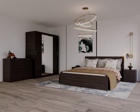 SET DORMITOR - Set Dormitor Elis cu oglinda, 160x200cm, Wenge, Pal 18 mm
