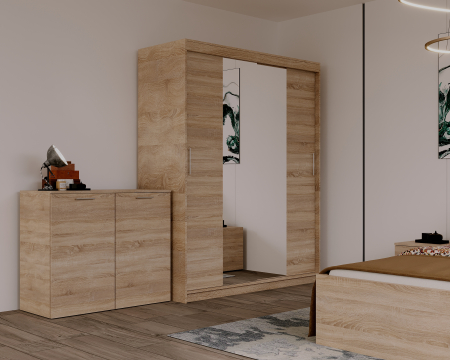 Set Dormitor Elis cu oglinda, 180x200cm, Stejar Sonoma Pal 18 mm [4]