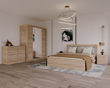 SET DORMITOR - Set Dormitor Elis cu oglinda, 180x200cm, Stejar Sonoma Pal 18 mm