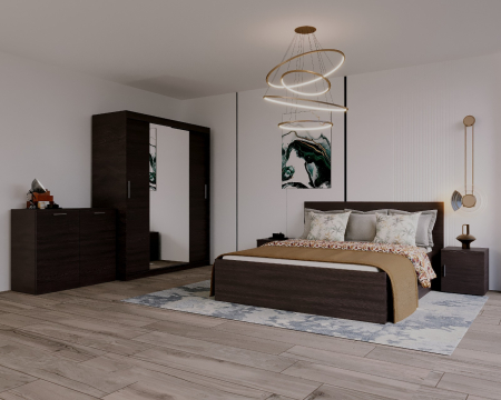 SET DORMITOR - Set Dormitor Elis cu oglinda, 180x200cm, Wenge, Pal 18 mm