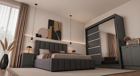Set Dormitor Karla + somiera rabatabila, Pat 160x200 cm, Gri inchis + Antracit [3]