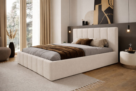 Set Dormitor Karla + somiera rabatabila , Pat 160x200 cm, Crem + Alb [9]