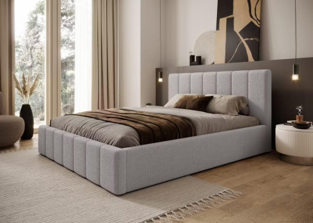 Set Dormitor Karla + somiera rabatabila, Pat 160x200 cm, Gri deschis + Alb [6]