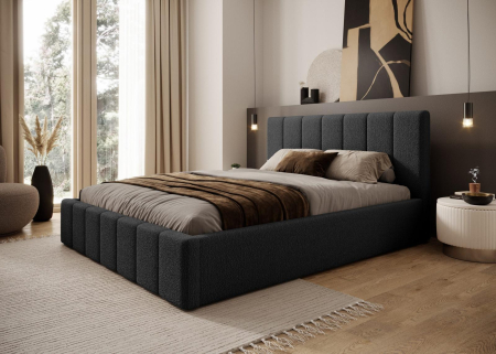 Set Dormitor Karla + somiera rabatabila, Pat 160x200 cm, Negru + Alb [12]