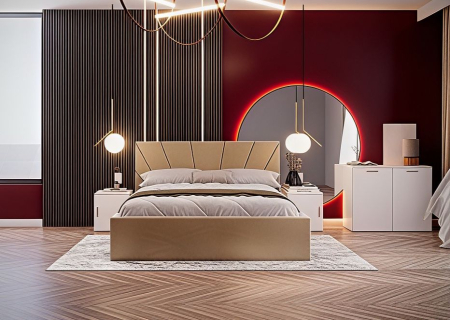 Set Dormitor Melissa, Pat Cami Crem 140x200cm, DR. Sebastian Sonoma+ Alb, Pal 18 mm [2]