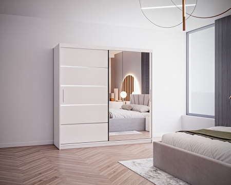 Set Dormitor Melissa, Pat Cami Gri deschis 140x200cm, DR. Sebastian Alb, Pal 18 mm [4]