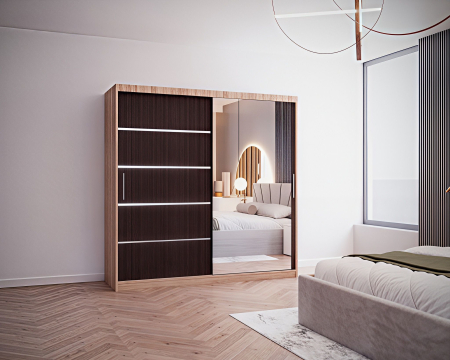 Set Dormitor Melissa, Pat Cami Gri deschis 140x200cm, DR. Sebastian Sonoma & Wenge, Pal 18 mm [4]