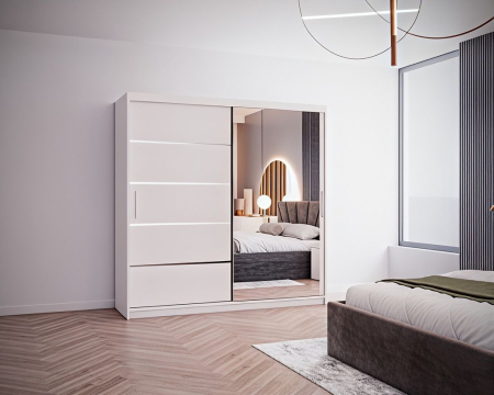 Set Dormitor Melissa, Pat Cami Gri inchis 140x200cm, DR. Sebastian Alb, Pal 18 mm [4]