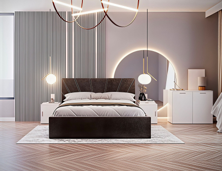 Set Dormitor Melissa, Pat Cami Gri inchis 140x200cm, DR. Sebastian Alb, Pal 18 mm [1]