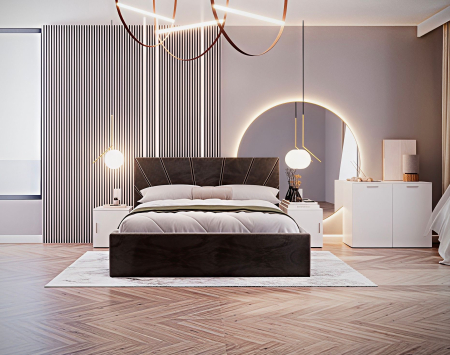 Set Dormitor Melissa, Pat Cami Gri inchis 140x200cm, DR. Sebastian Alb & Wenge, Pal 18 mm [2]