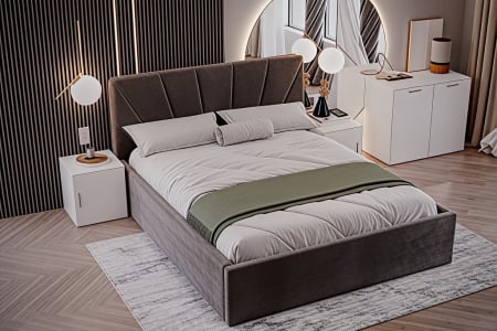 Set Dormitor Melissa, Pat Cami Gri inchis 140x200cm, DR. Sebastian Alb & Wenge, Pal 18 mm [3]