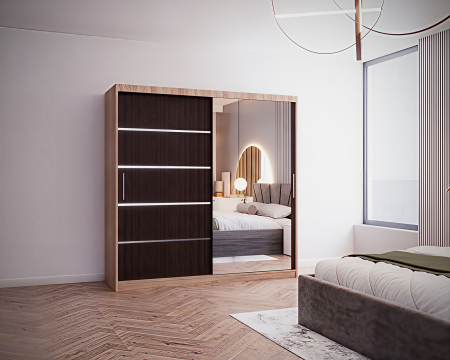 Set Dormitor Melissa, Pat Cami Gri inchis 140x200cm, DR. Sebastian Alb & Wenge, Pal 18 mm [4]