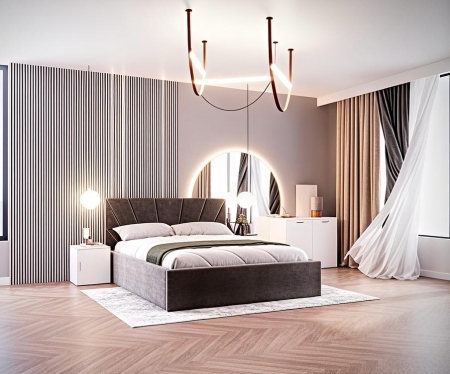 Set Dormitor Melissa, Pat Cami Gri inchis 140x200cm, DR. Sebastian Sonoma & Alb, Pal 18 mm [2]