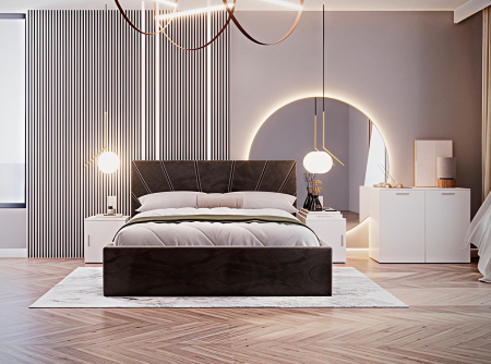 Set Dormitor Melissa, Pat Cami Gri inchis 140x200cm, DR. Sebastian Sonoma & Alb, Pal 18 mm [1]