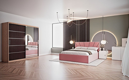 DORMITOARE COMPLETE - Set Dormitor Melissa, Pat Cami Roz 140x200cm, DR. Sebastian Sonoma & Wenge, Pal 18 mm