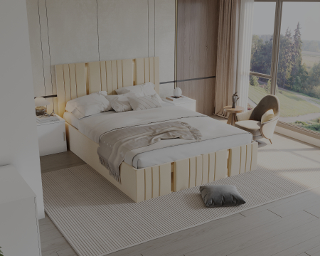 Set Dormitor Sebastian auriu cu oglinda, Pat 160x200cm, Crem + Alb, Pal 18 mm [4]