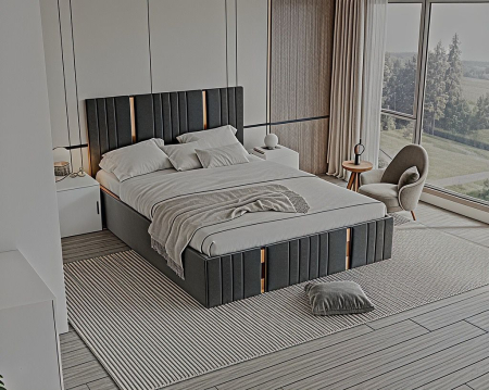 Set Dormitor Sebastian auriu cu oglinda, Pat 160x200cm, Gri inchis + Alb, Pal 18 mm [3]