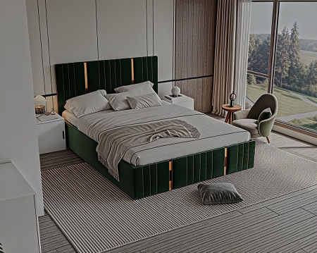 Set Dormitor Sebastian auriu cu oglinda, Pat 160x200cm, Verde + Alb, Pal 18 mm [2]