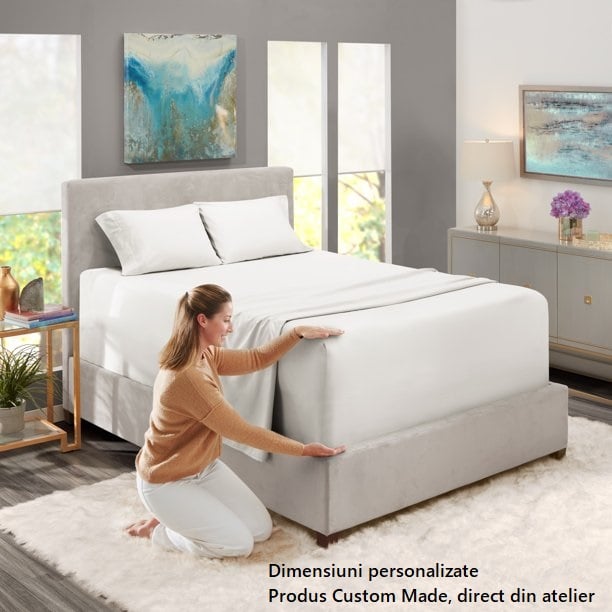 Cearceaf de pat cu elastic, bumbac natural 100%, alb [3]