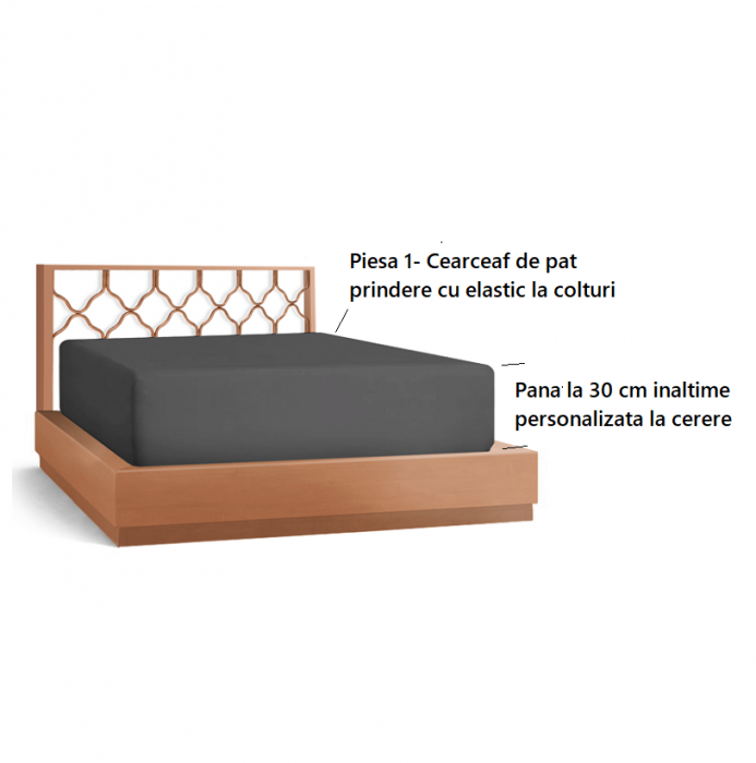 Cearceaf de pat cu elastic, bumbac natural 100%, gri [2]