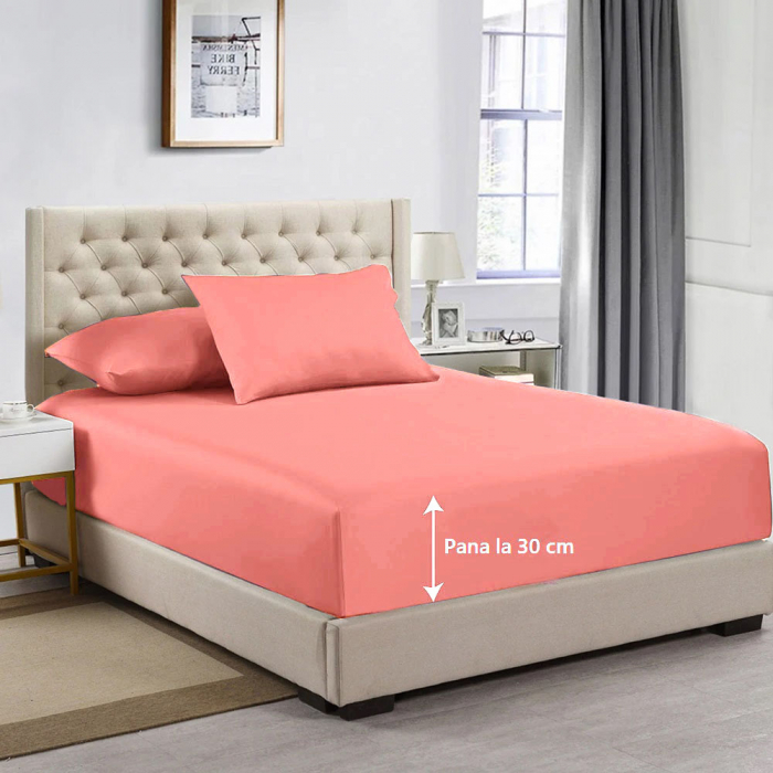 Cearceaf de pat cu elastic, bumbac natural 100%, roz pal [4]
