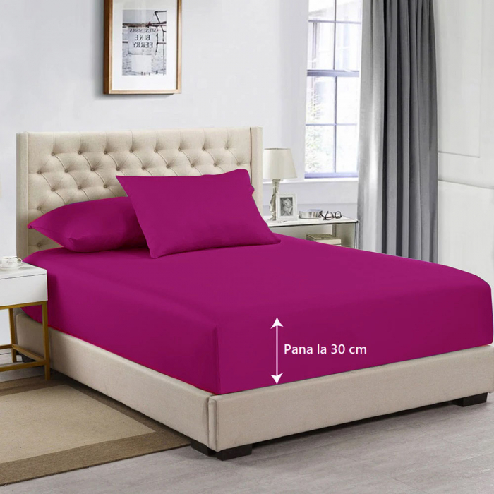 Cearceaf de pat cu elastic, bumbac natural 100%, mov [3]