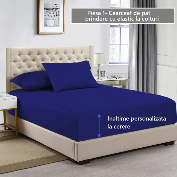 Cearceaf de pat cu elastic, bumbac natural 100%, bleumarin [2]