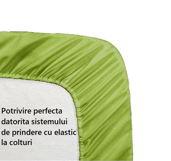 Cearceaf de pat cu elastic, bumbac natural 100%, verde mat [1]