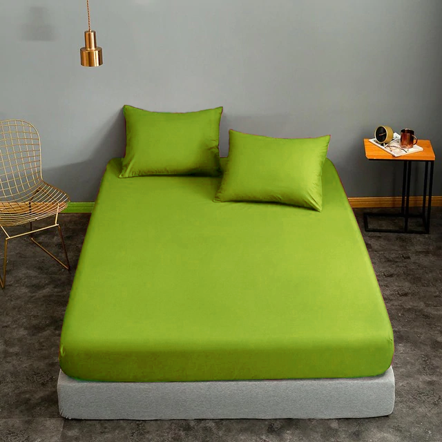 Cearceaf de pat cu elastic, bumbac natural 100%, verde mat [4]