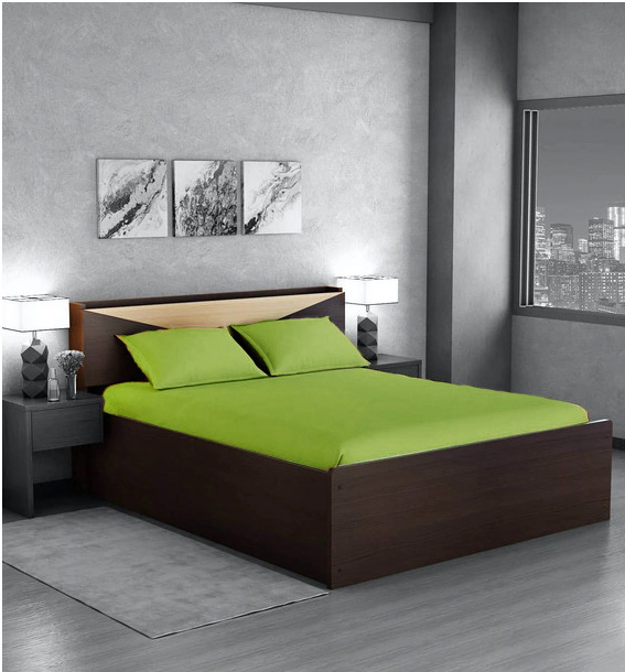 Cearceaf de pat cu elastic, bumbac natural 100%, verde mat [5]