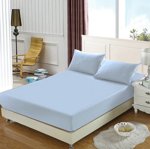 Cearceaf de pat cu elastic, bumbac natural 100%, albastru deschis [8]