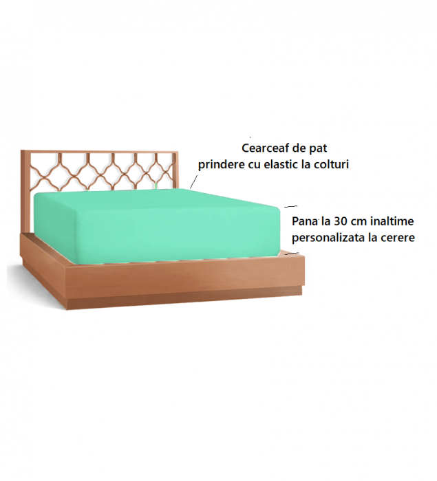 Cearceaf de pat cu elastic, bumbac natural 100%, turcoaz [2]