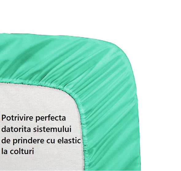 Cearceaf de pat cu elastic, bumbac natural 100%, turcoaz [1]